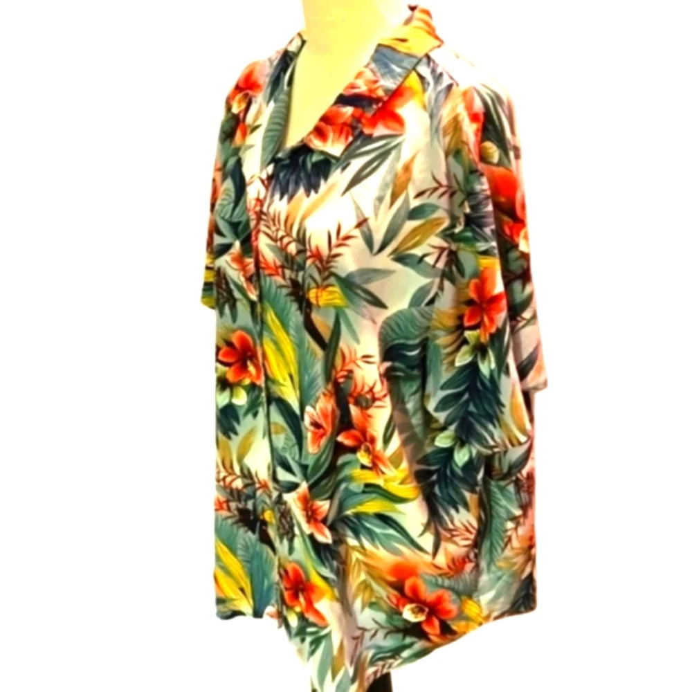 Vintage TEDDI Woman Hawaiian Tropical Floral Print Button-Up Shirt Top size 2X